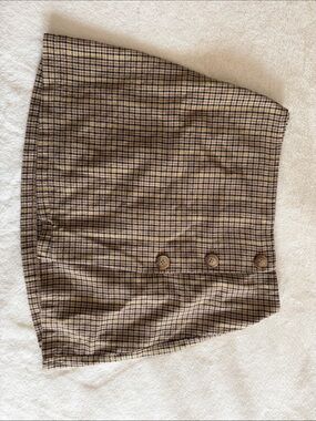 American Eagle Plaid Button Detail Mini Skirt in Brown